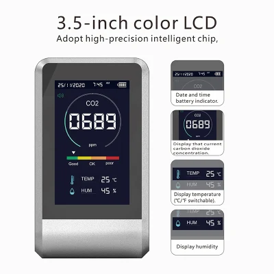 Certificazione CE FCC RoHS Schermo digitale LCD Rilevatore di temperatura e umidità interna ad alta precisione Monitor CO2 con funzione di allarme